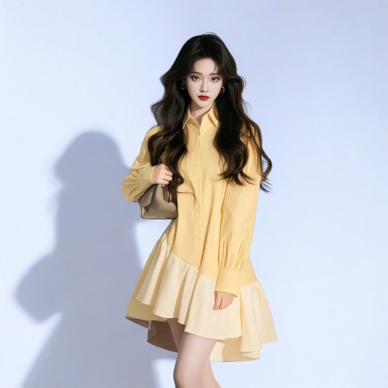 Irregular Design Lazy Style Yellow Patchwork Dress 2026 Spring Summer Casual Commute - Image 5