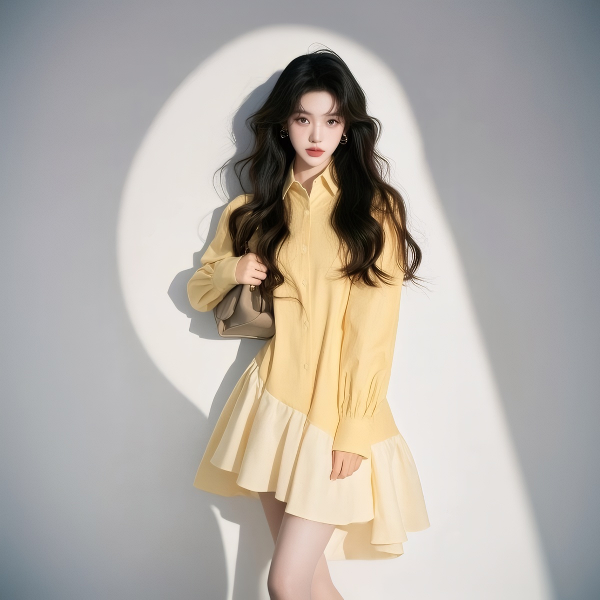 Irregular Design Lazy Style Yellow Patchwork Dress 2026 Spring Summer Casual Commute - Image 2