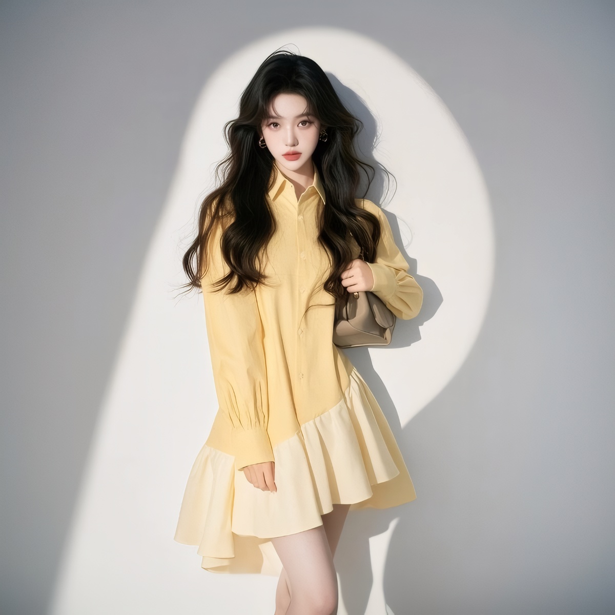 Irregular Design Lazy Style Yellow Patchwork Dress 2026 Spring Summer Casual Commute - Image 3