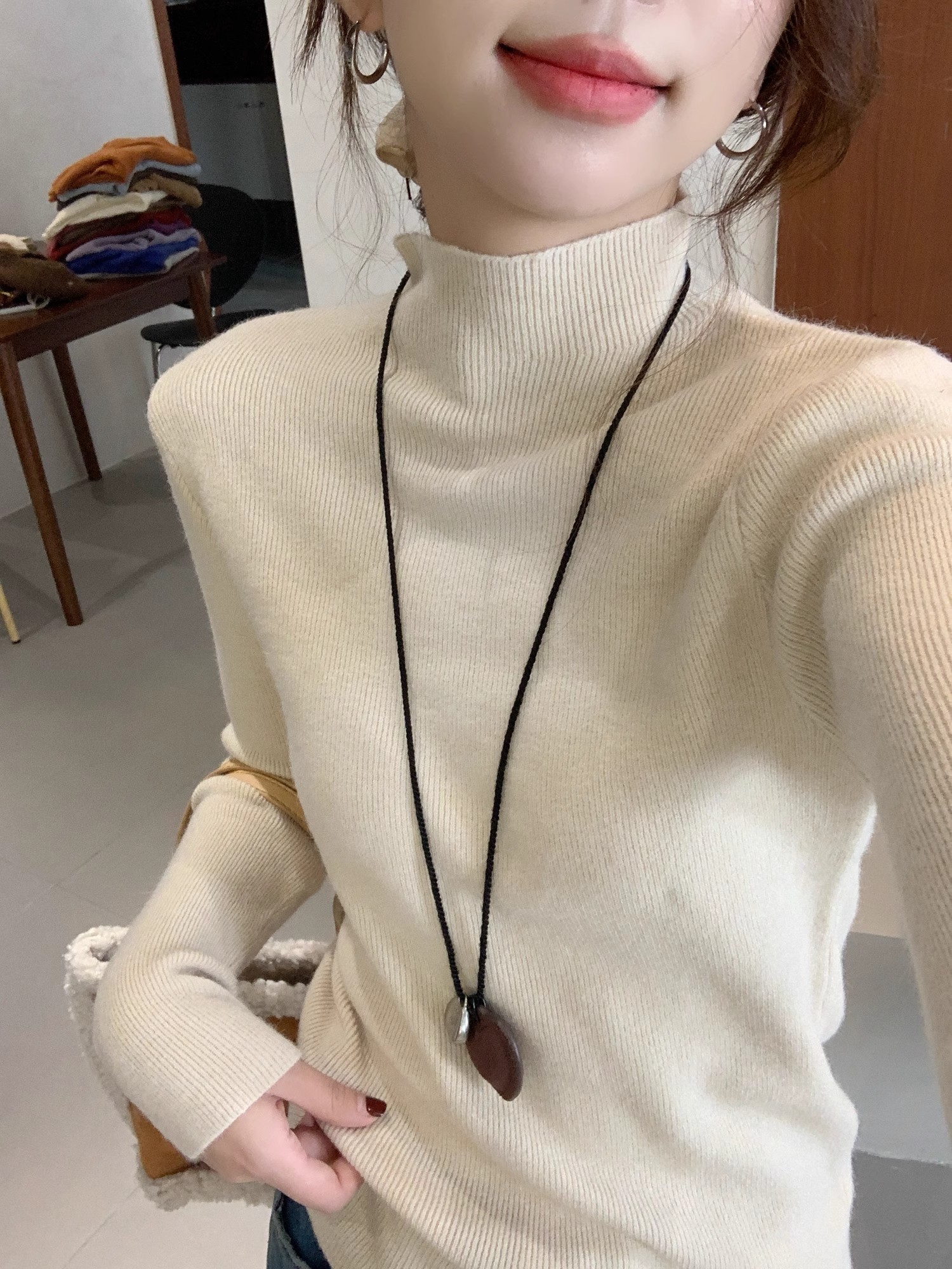 Women's Slim Fit Half Turtleneck Knit Top - Solid Color Pullover