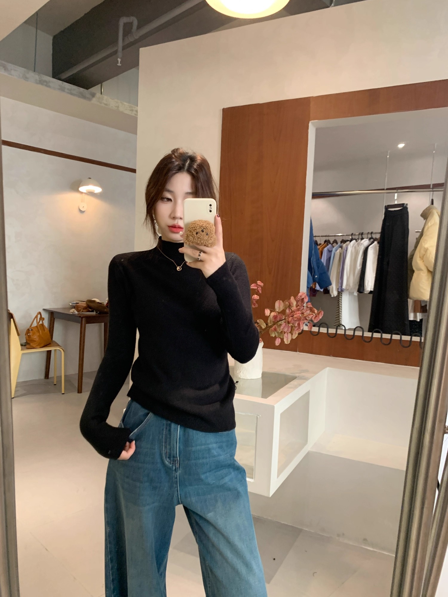 Women's Slim Fit Half Turtleneck Knit Top - Solid Color Pullover - Image 3