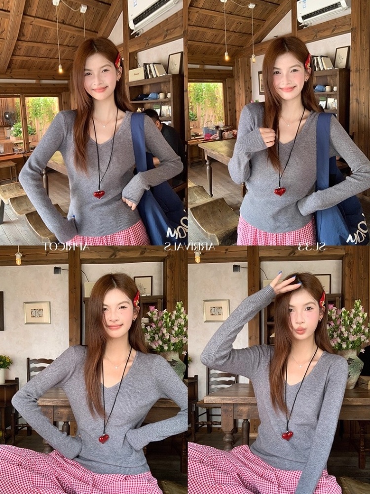 V-Neck Knit Sweater 2026 Fall Women Slim Fit Pullover Top - Image 3