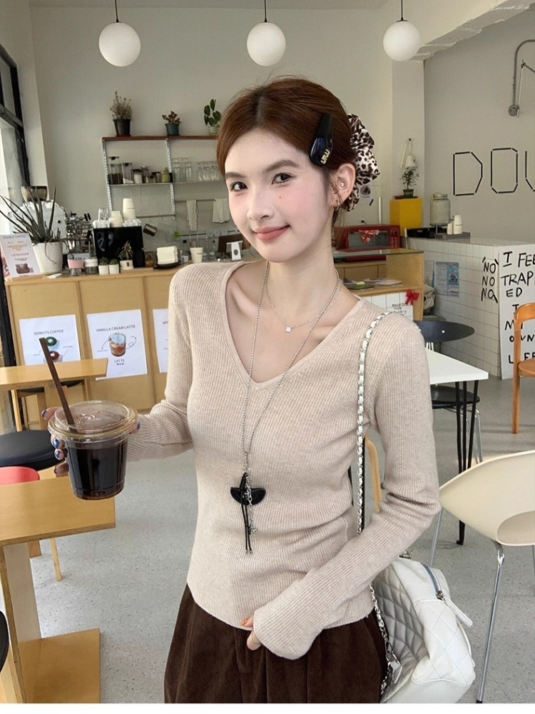 V-Neck Knit Sweater 2026 Fall Women Slim Fit Pullover Top - Image 2