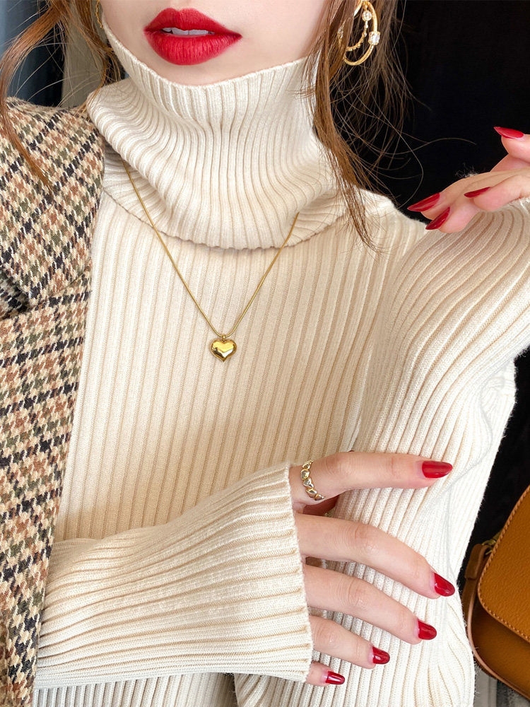 White Turtleneck Sweater Women Fall Winter 2026 New Slim Fit Knit Base Layer