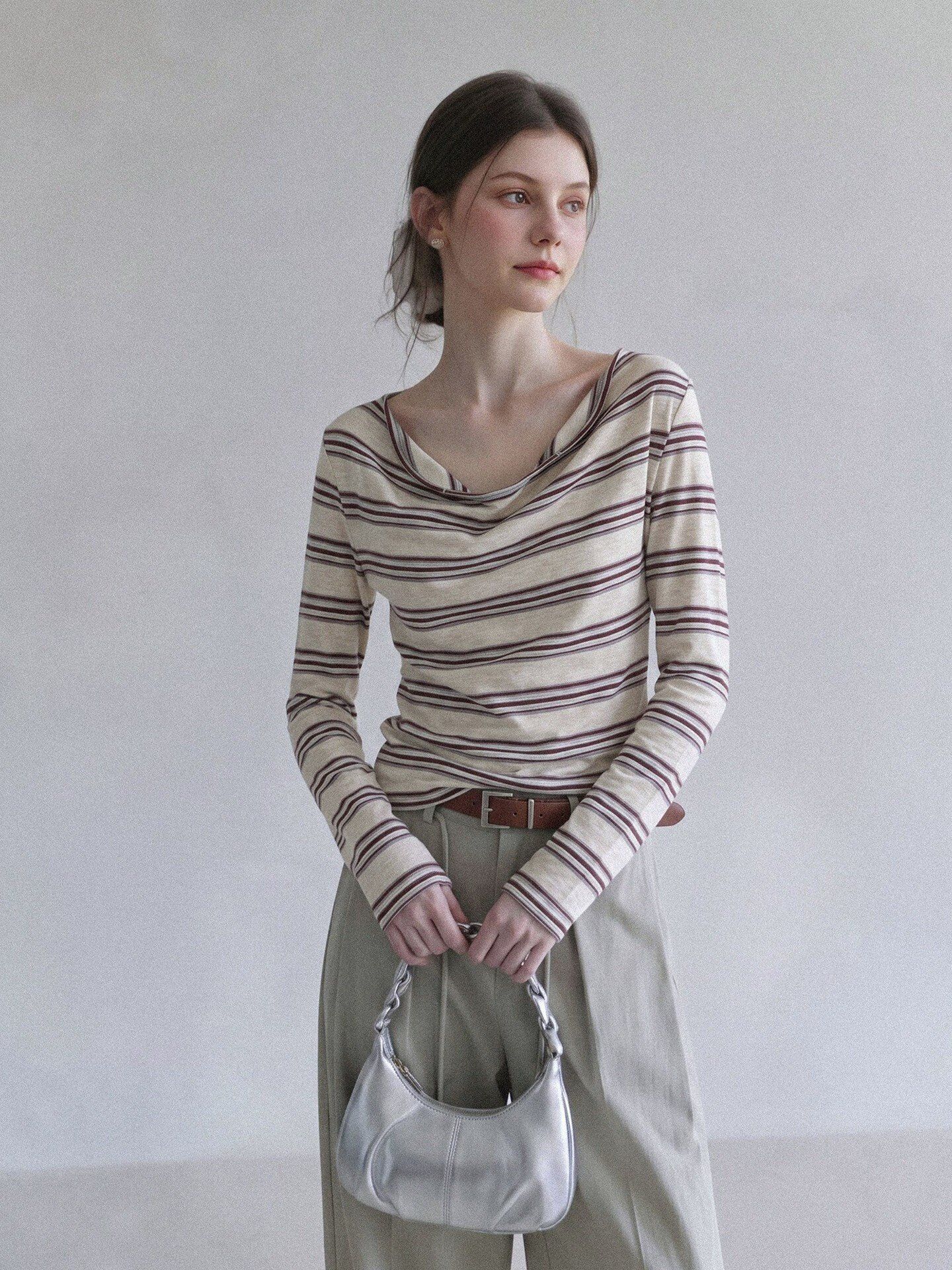Striped Long Sleeve Slim Fit Korean Style Top