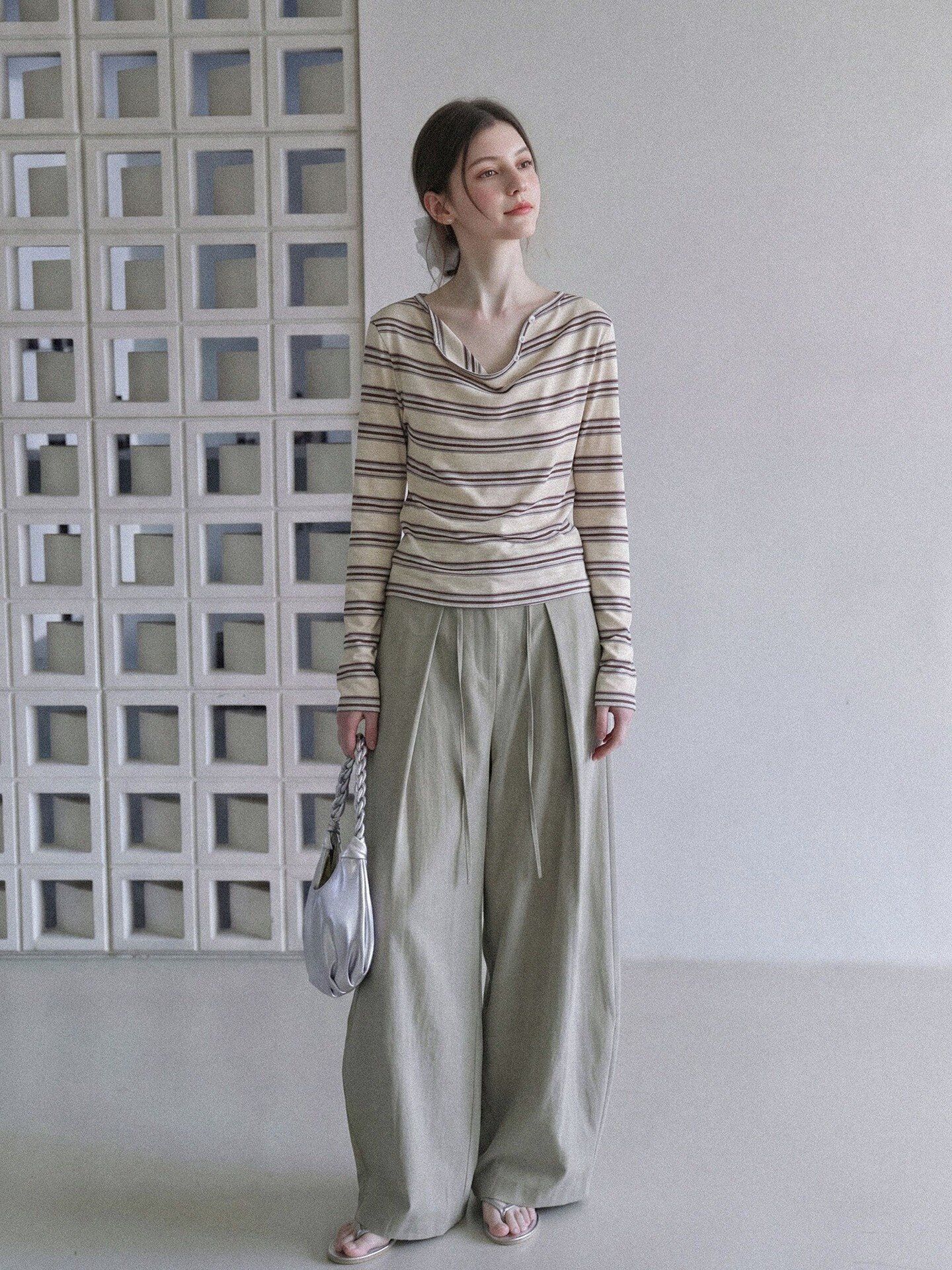 Striped Long Sleeve Slim Fit Korean Style Top - Image 4