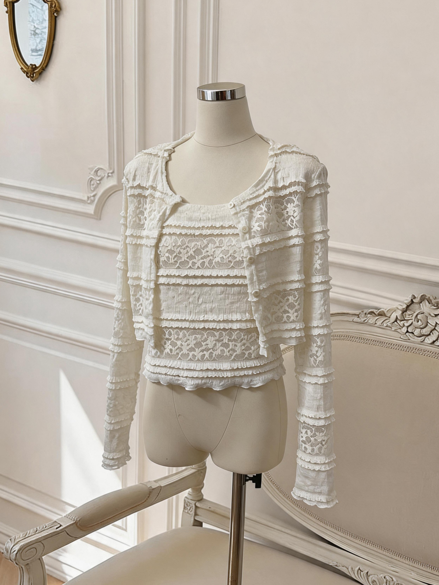 Women's Embroidered Lace Corset Cami and Cardigan Two-Piece Set - Image 2