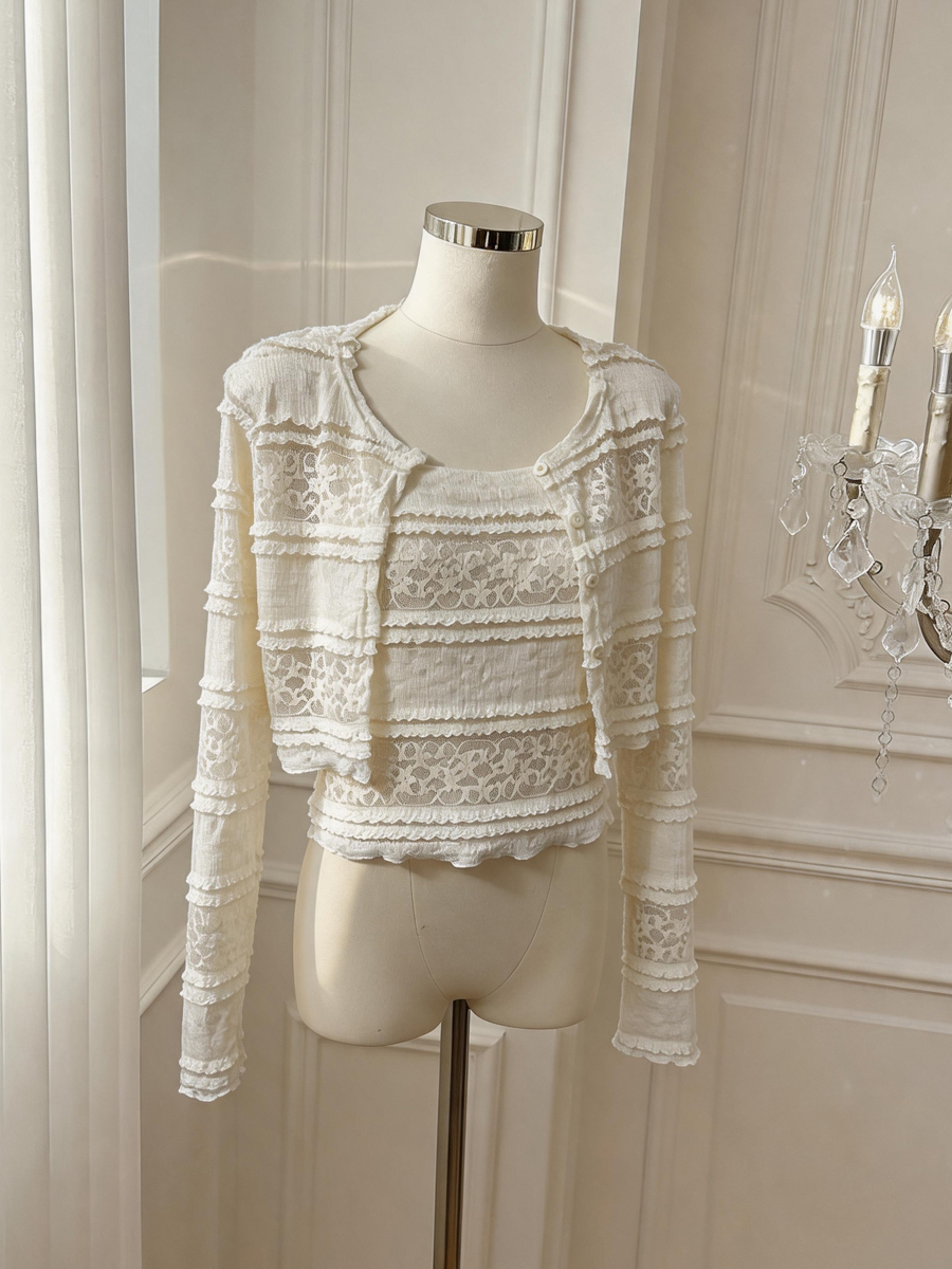 Women's Embroidered Lace Corset Cami and Cardigan Two-Piece Set - Image 3