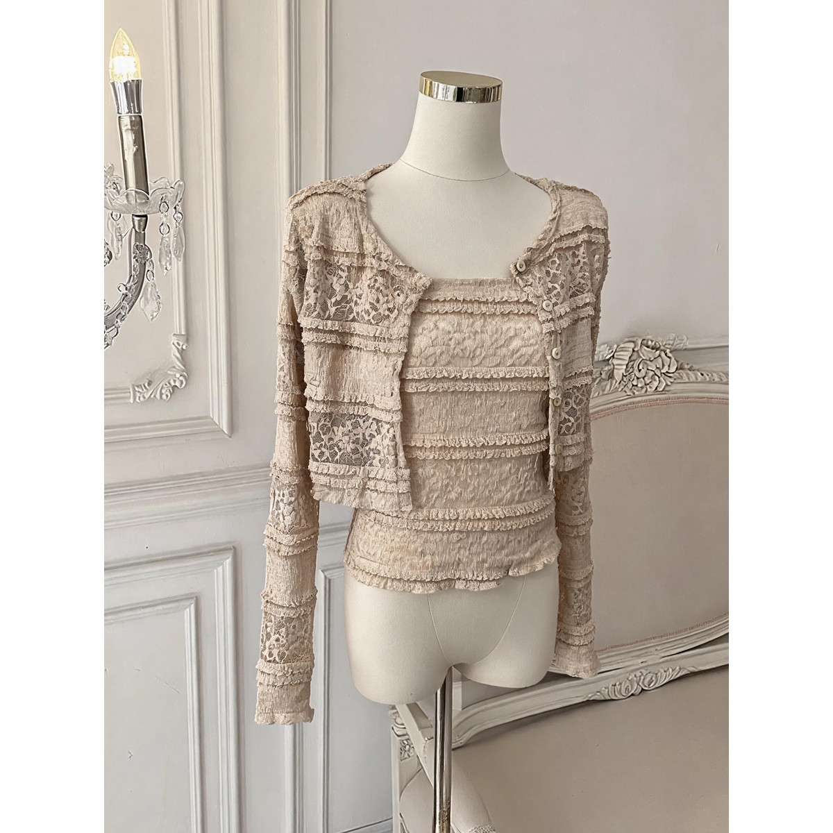 Women's Embroidered Lace Corset Cami and Cardigan Two-Piece Set - Image 5