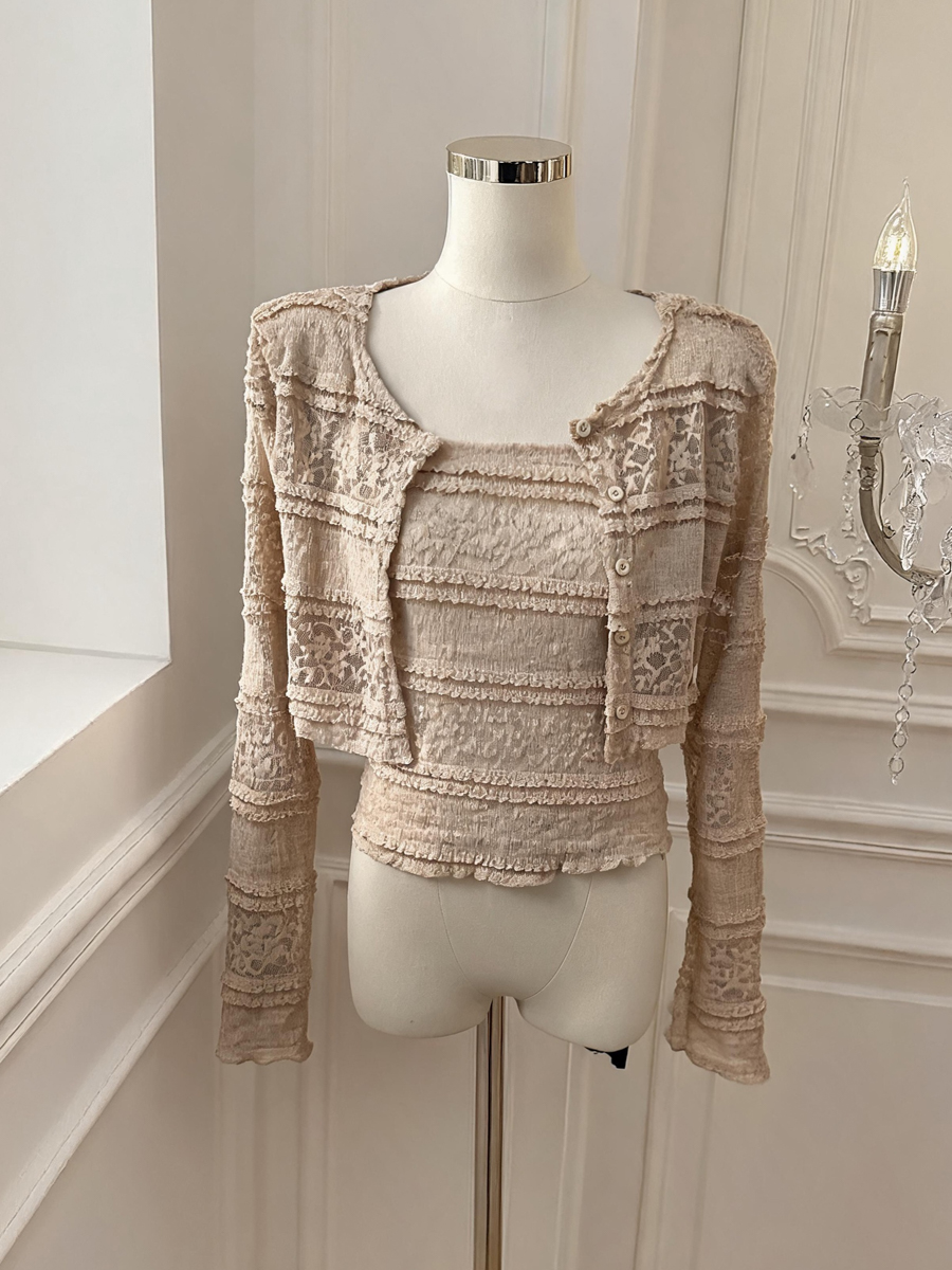 Women's Embroidered Lace Corset Cami and Cardigan Two-Piece Set - Image 4
