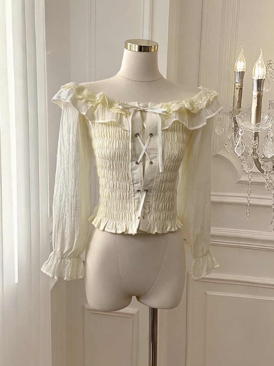 Pure Desire Lace Panel Off-Shoulder Long Sleeve Top Women Autumn Waist-Slimming Chiffon Shirt - Image 3